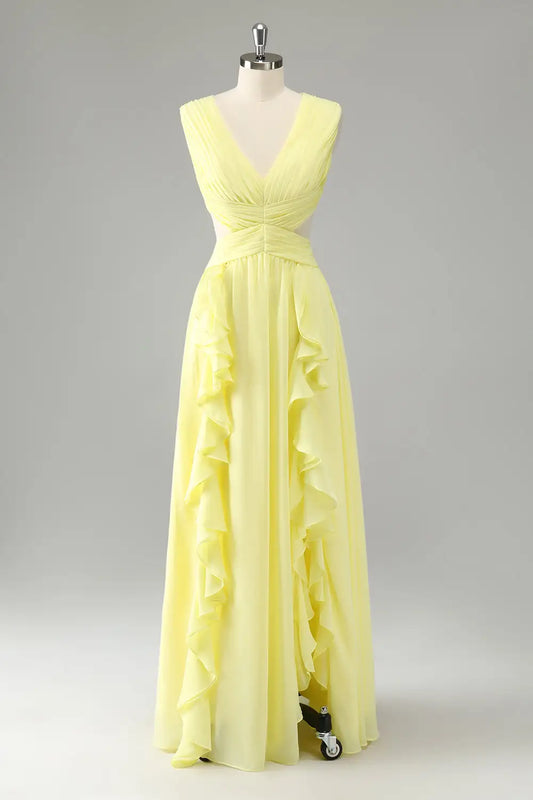 DingJiDress A Line V Neck Sleeveless Pleated Show Waist Cut Out Ruched Fantastic Party Dress Hot Sale Prom Dress