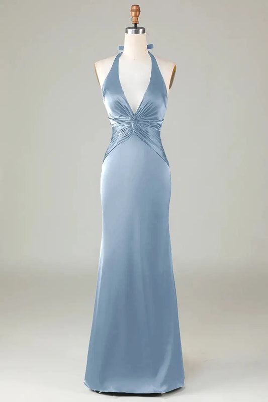 DingJiDress Hot Sale Prom Dress Mermaid Halter Deep V Neck Pleated Backless Elegant Long Formal Dresses