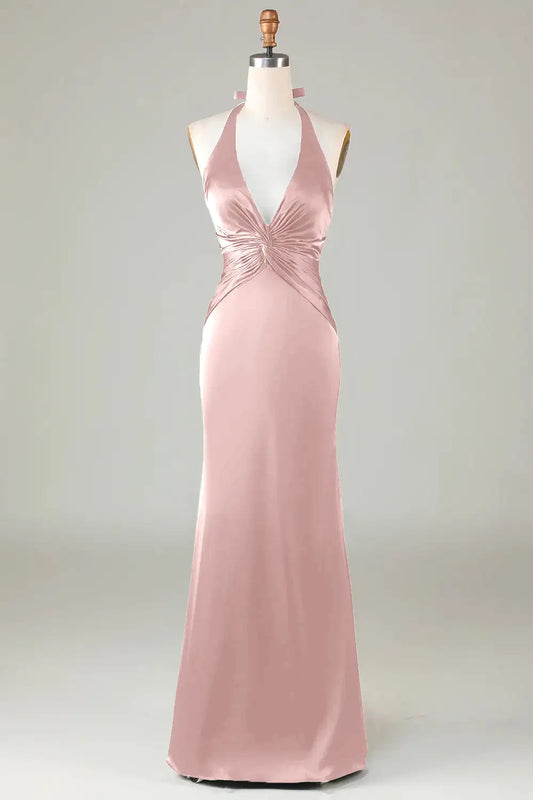 DingJiDress Hot Sale Prom Dress Mermaid Halter Deep V Neck Pleated Backless Elegant Simple Long Formal Dresses