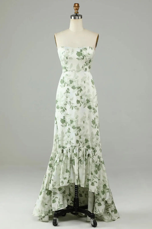 DingJiDress Hot Sale Prom Dress Sheath Strapless Asymmetrical Printed Retro Long Formal Dresses