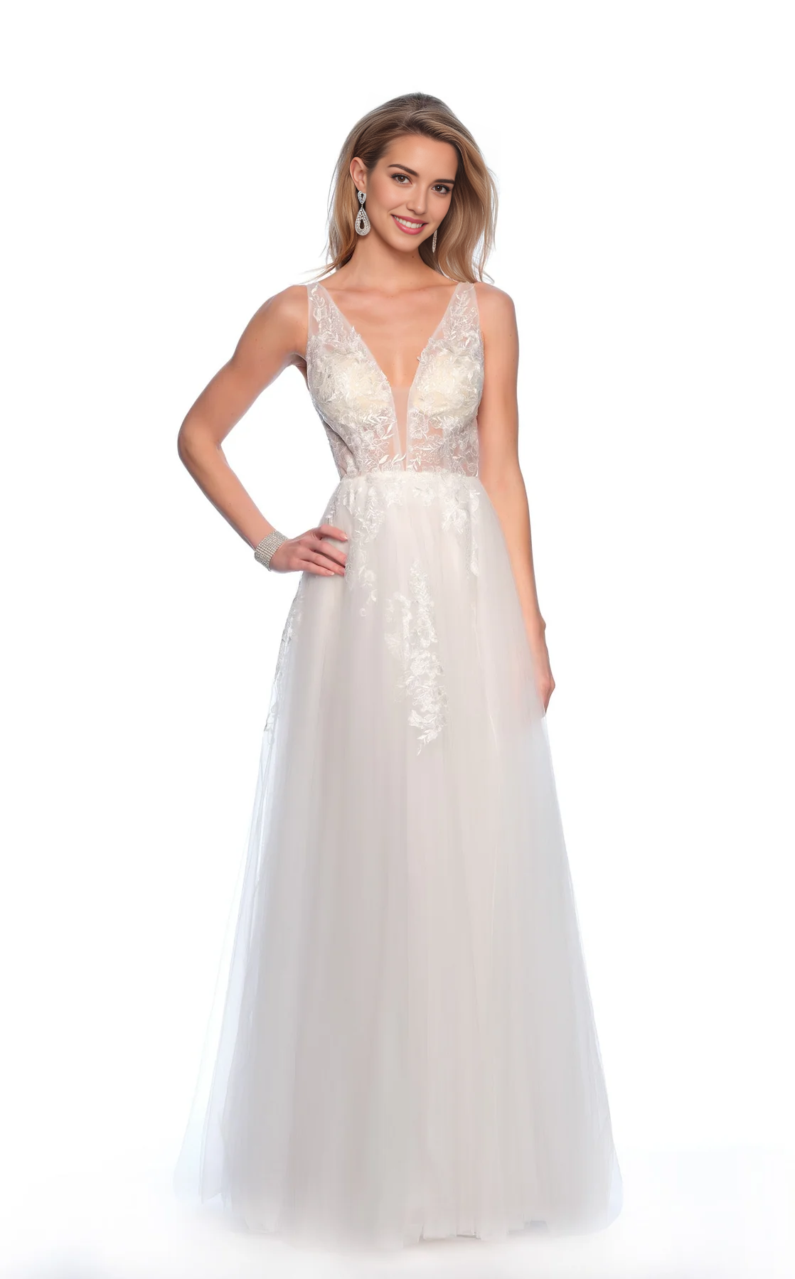 DingJiDress Hot Sale Wedding Dress Beautiful Plunging A Line Deep V Neck Sleeveless Backless Floor-Length Elegant Formal Wear Dresses