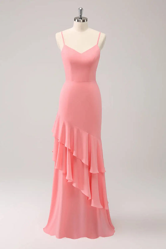 DingJiDress Mermaid Spaghetti Strap V Neck Layering Ruched Elegant Party Dress Hot Sale Prom Dress