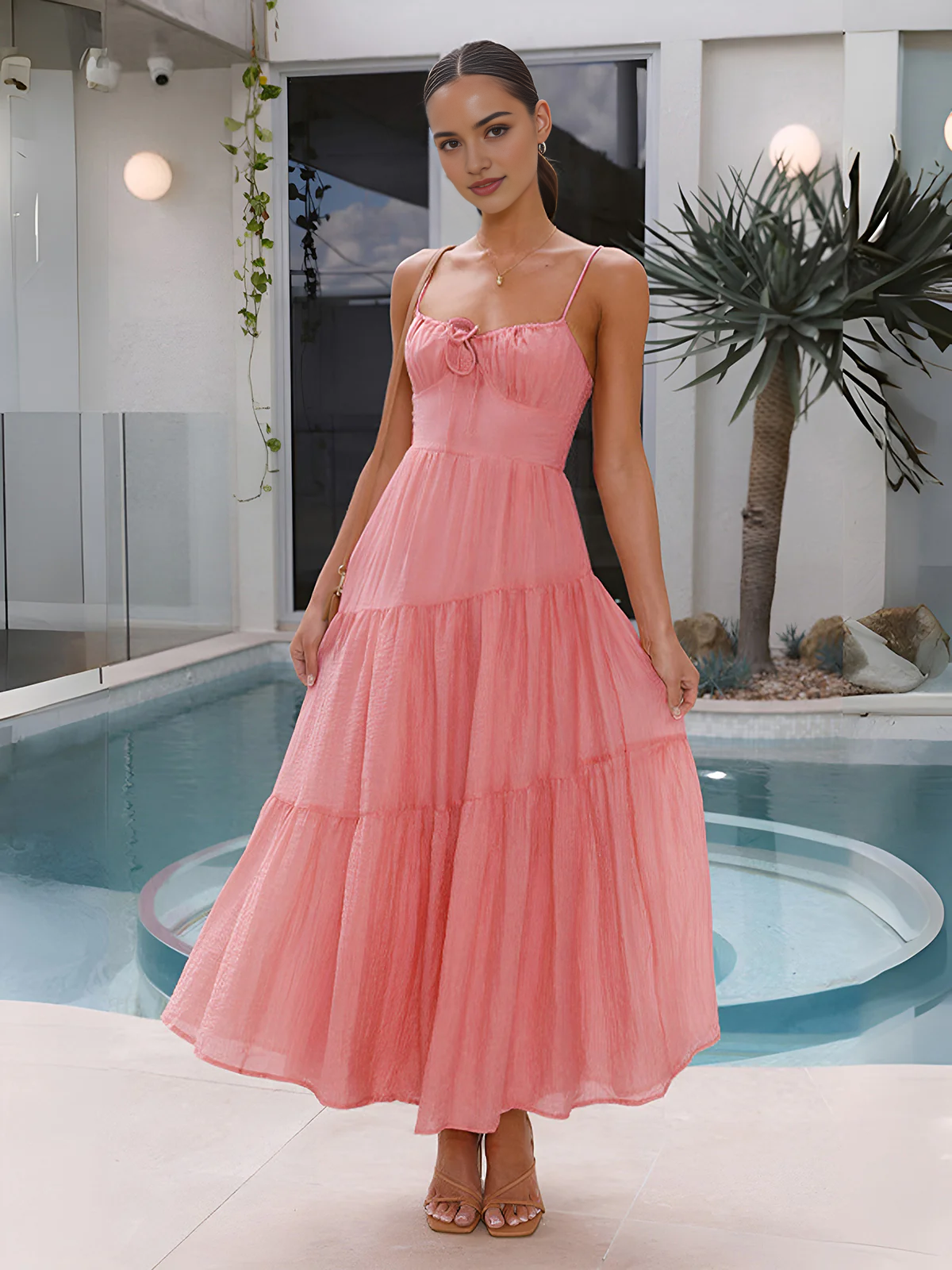 DingJiDress Party Dress A Line Low-Cut Spaghetti Strap Tiered Elegant Long Dress Hot Sale Prom Dress