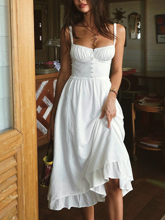 DingJiDress Party Dress Fashion A Line Low cut Spaghetti Strap Ruffle Hem Plain Hot Sale Prom Dress