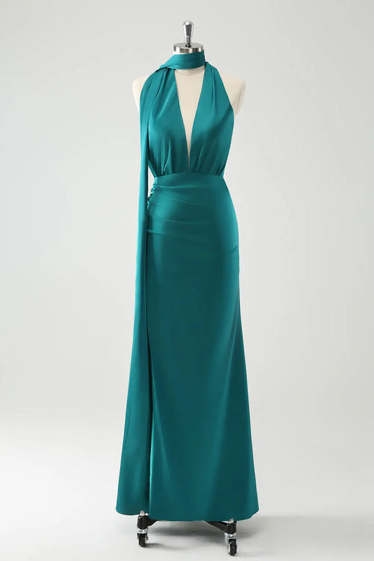 DingJiDress Sheath Halter Deep V-Neck Backless With Slit Backless Fashion Party Dress Hot Sale Prom Dress
