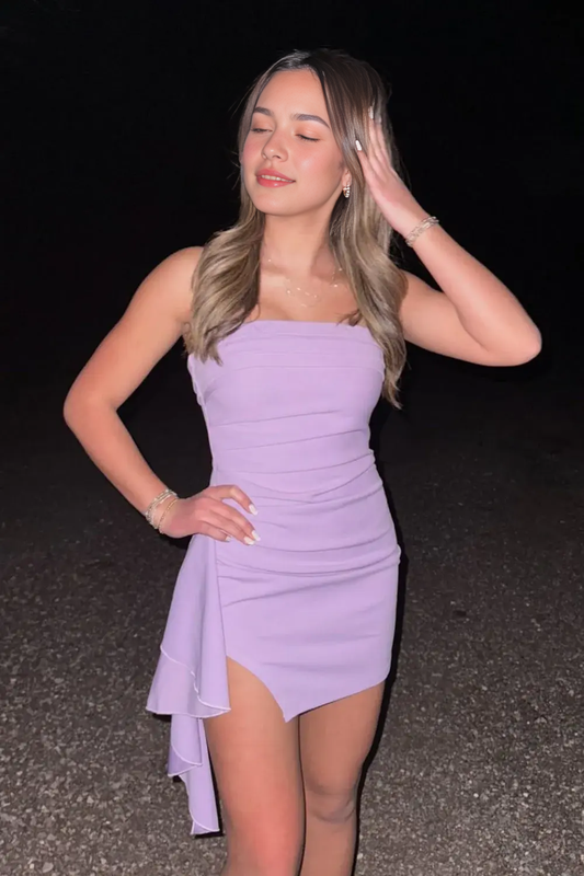 DingJiDress Short Dress Elegant Bodycon Strapless Ruffle Side Fork Fashion Hot Sale Homecoming Dress