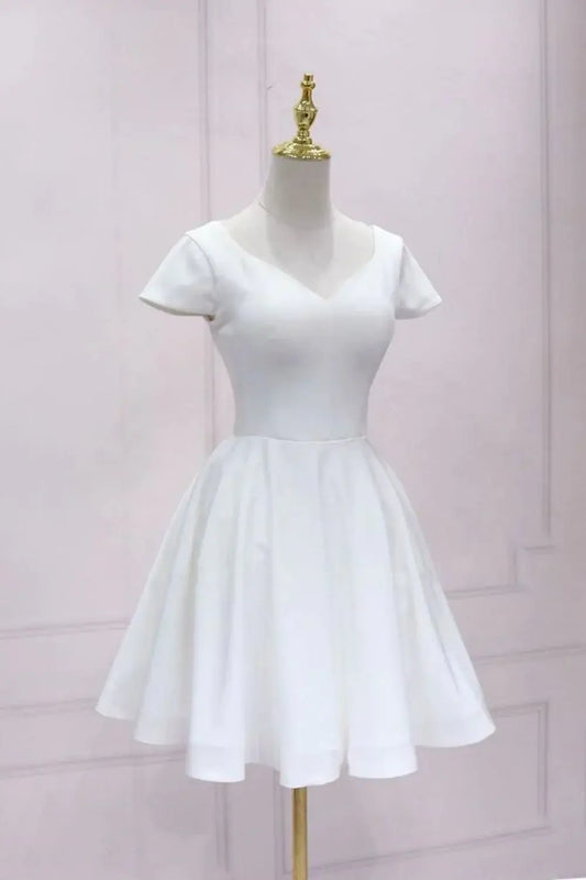DingJiDress Short Evening Dress A Line V Neck Cap Sleeves Back Lace Put Together Bow Elegant Cocktail Dress Hot Sale Homecoming Dress