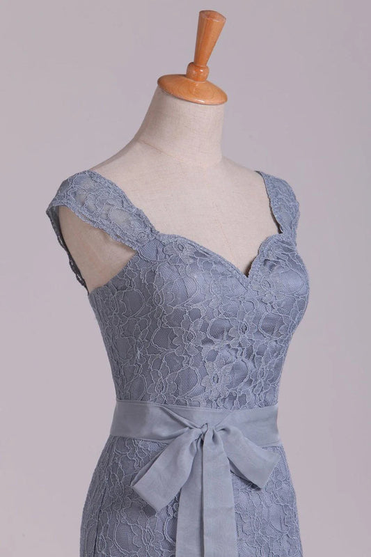 DingJiDress Lace Bridesmaid Dresses With Sash Above Knee Length Sheath