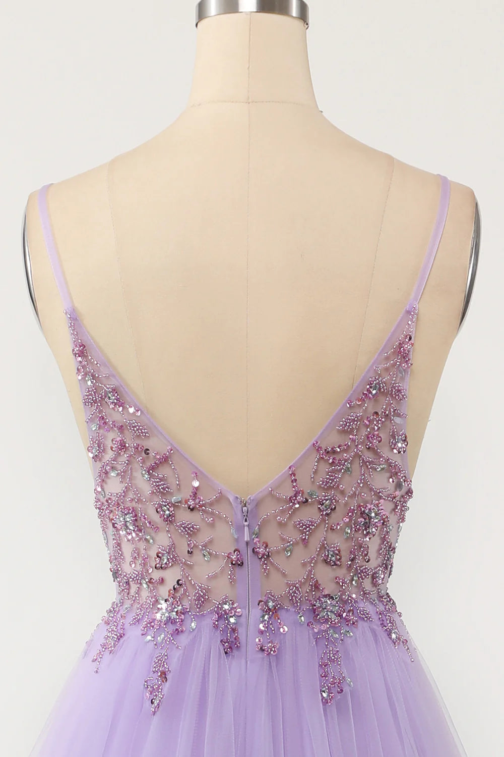 DingJiDress Purple Beaded Tulle Long Prom Dress