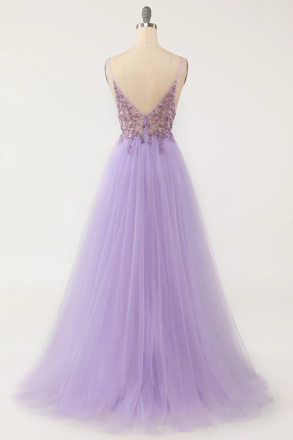 DingJiDress Purple Beaded Tulle Long Prom Dress