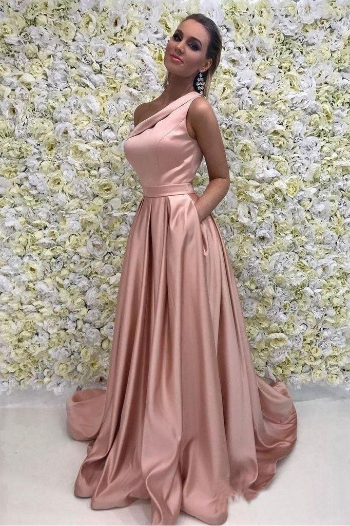 DingJiDress Prom Dresses with Pockets A Line One Shoulder