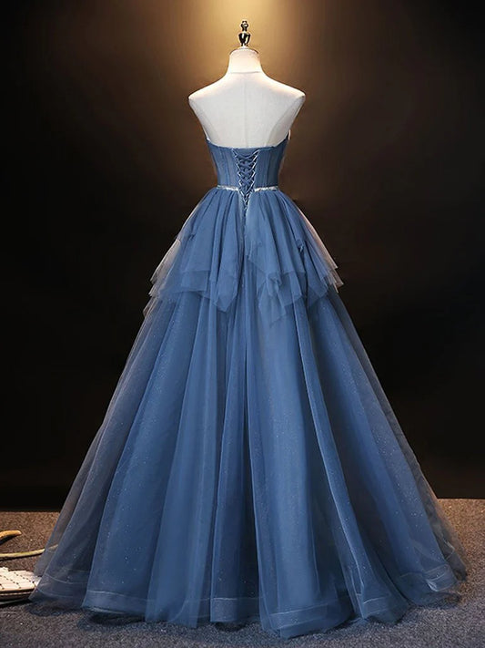 DingJiDress A Line Prom Dress Elegant Strapless Tulle Empire Long Evening Dress