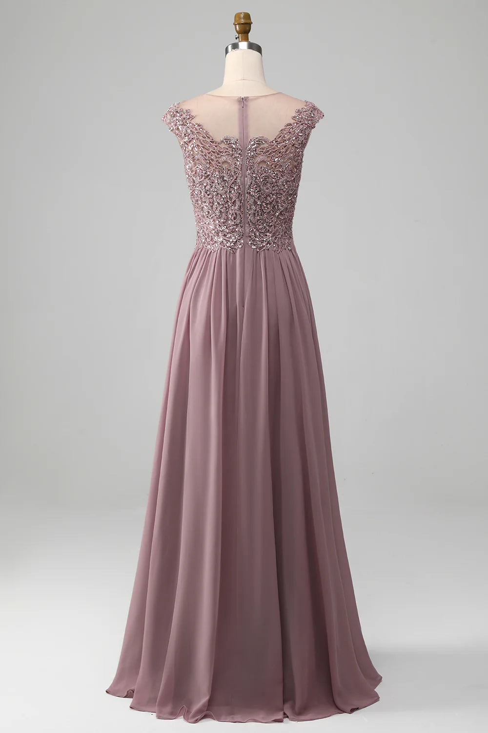 DingJiDress Elegant Bridesmaid Dresses Sparkly Dusk A-Line Round Neck Sequin Chiffon Floor-Length Dress Fall Wedding Guest Dress November