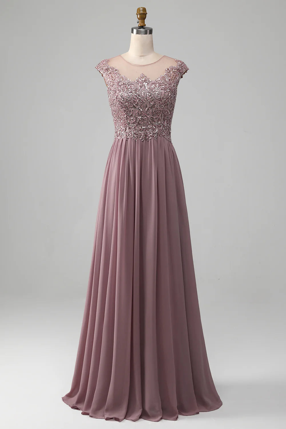 DingJiDress Elegant Bridesmaid Dresses Sparkly Dusk A-Line Round Neck Sequin Chiffon Floor-Length Dress Fall Wedding Guest Dress November