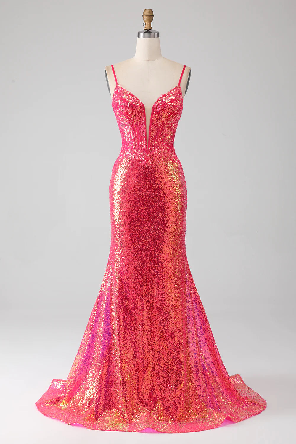 DingJiDress Sparkly Mermaid Fuchsia Prom Dress with Sequins