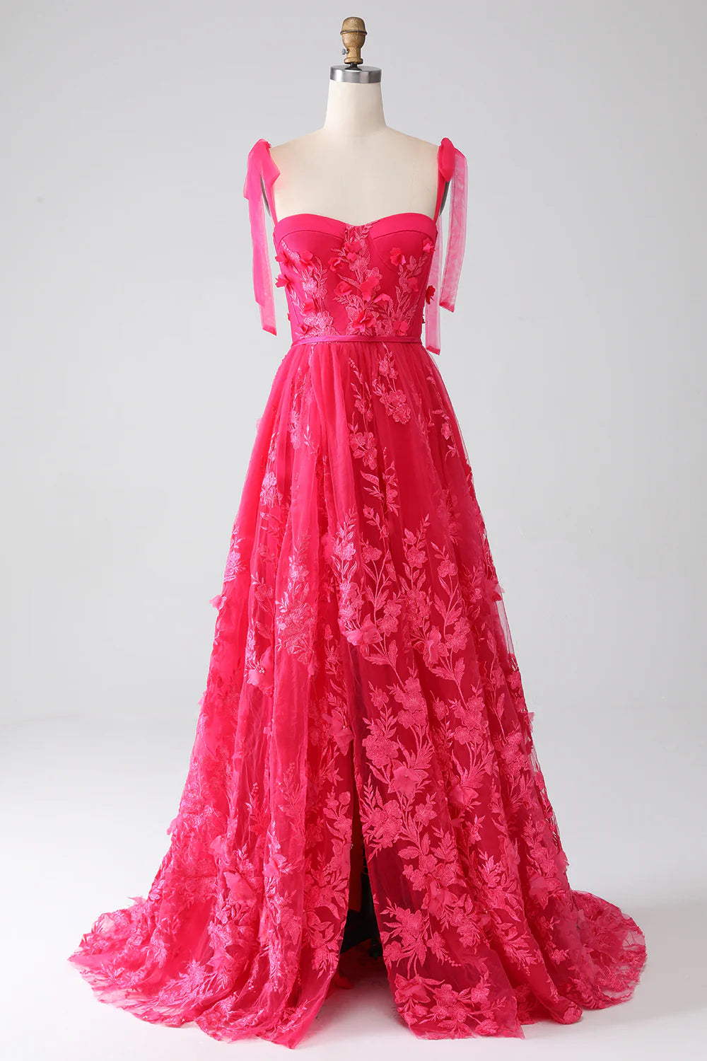 DingJiDress A-Line Spaghetti Straps Fuchsia Long Prom Dress with Slit