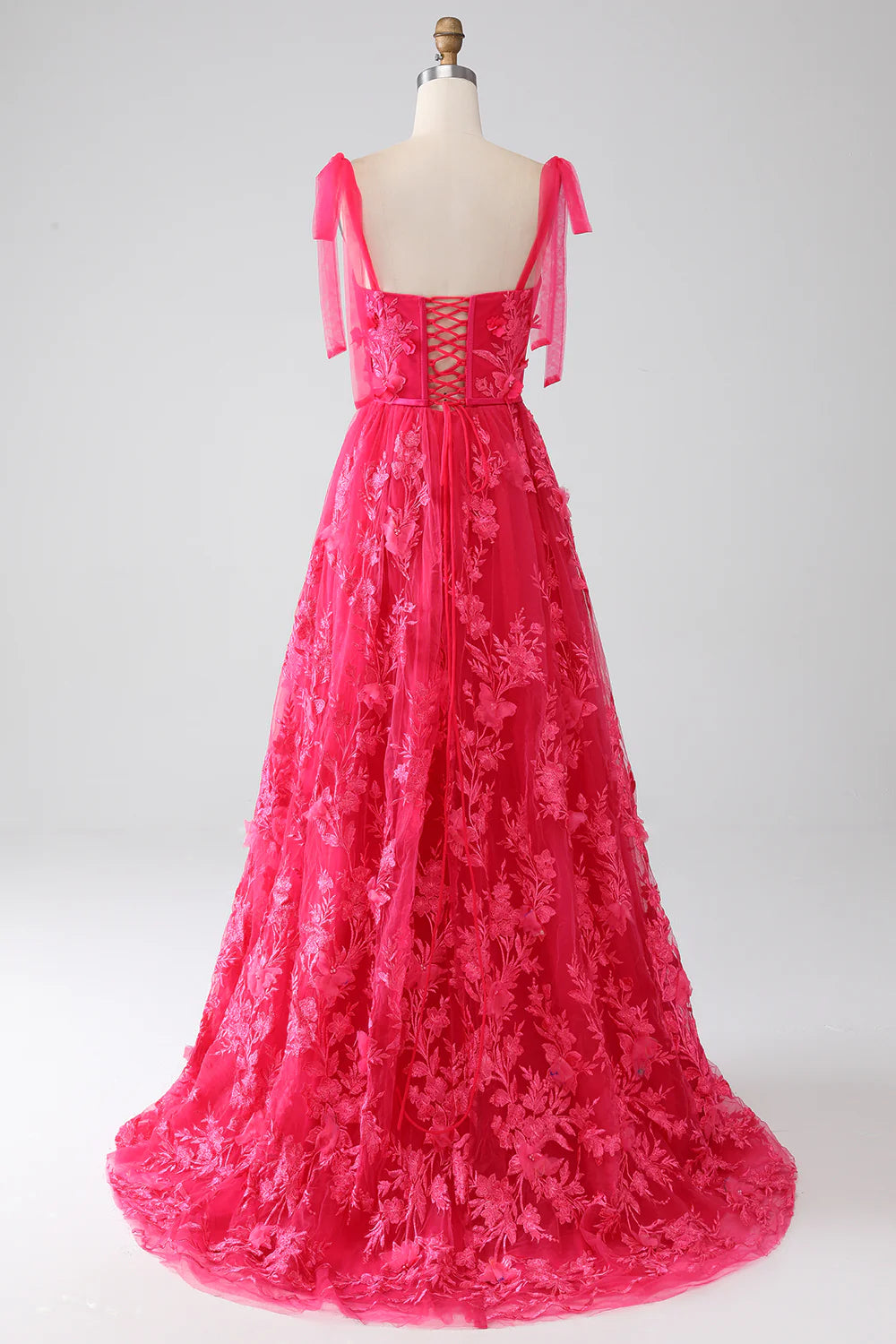 DingJiDress A-Line Spaghetti Straps Fuchsia Long Prom Dress with Slit