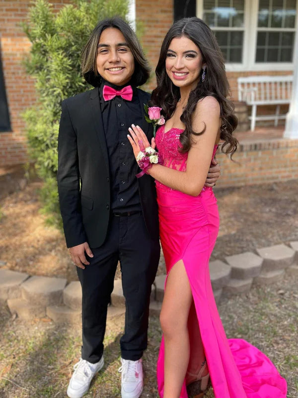 DingJiDress Sweetheart Corset Bodice Fitted Prom Dresses With Slit Prom Dresses