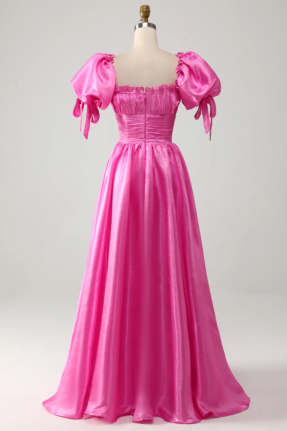 DingJiDress Puff Sleeves Hot Pink Prom Dress with Ruffles