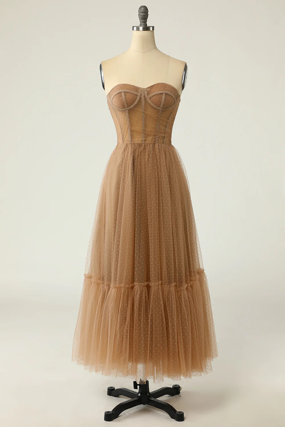 DingJiDress Khaki Polka Dots Corset Prom Dress