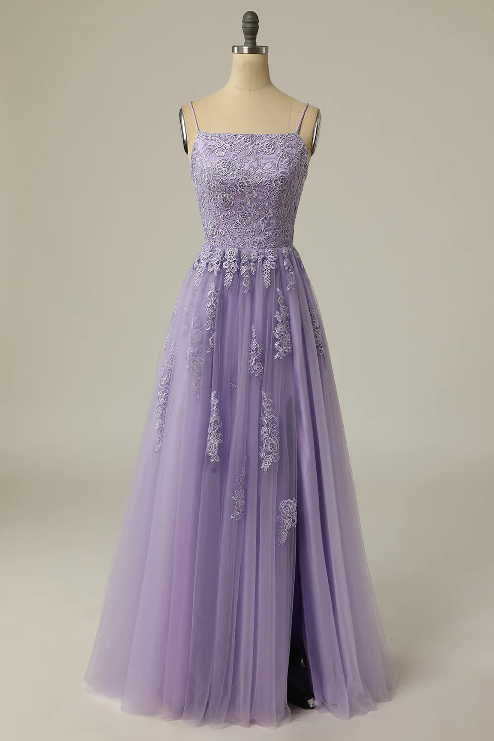 DingJiDress A Line Strapless Light Purple Long Prom Dress with Appliques
