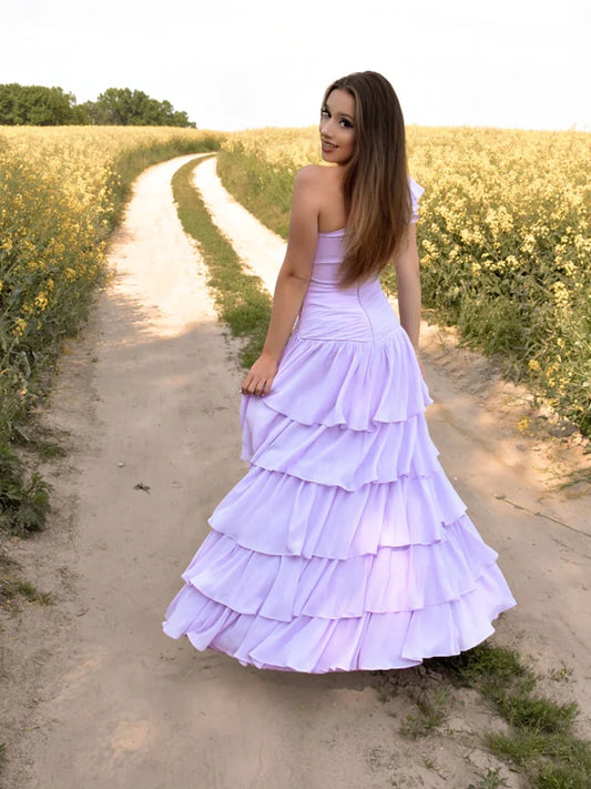 One Shoulder Chiffon Tiered Skirt Bridesmaid Dresses