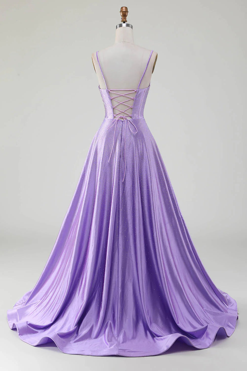DingJiDress Simple Sparkly Lilac A-Line Side Slit Corset Prom Dresses with Rhinestones