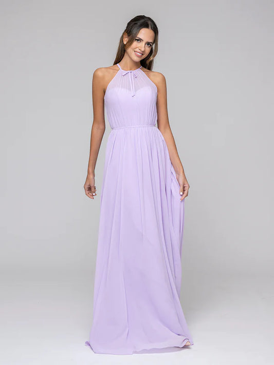 DingJiDress Long Chiffon Halter Bridal Party Dresses With Pleated Bodice Bridesmaid Dresses