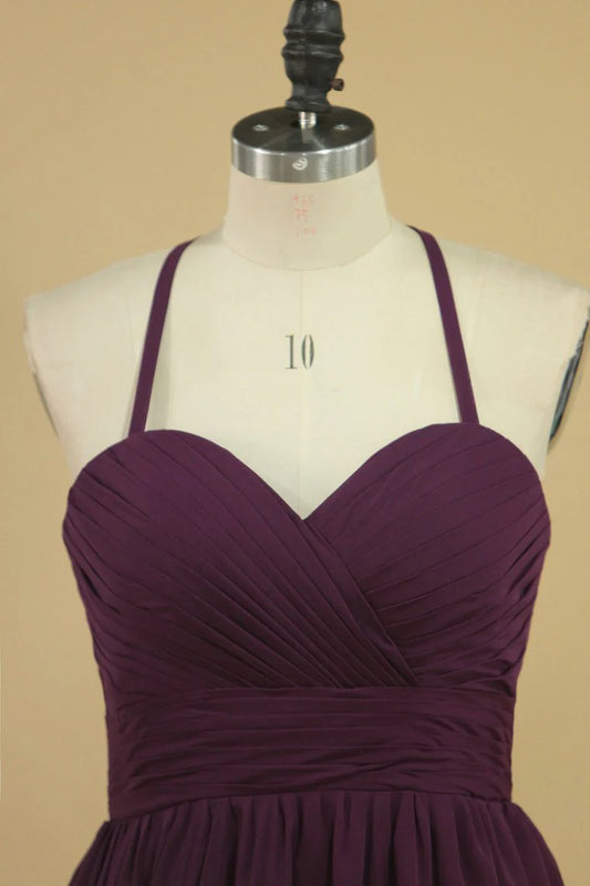 DingJiDress Open Back Straps A Line Bridesmaid Dresses Spaghetti Chiffon