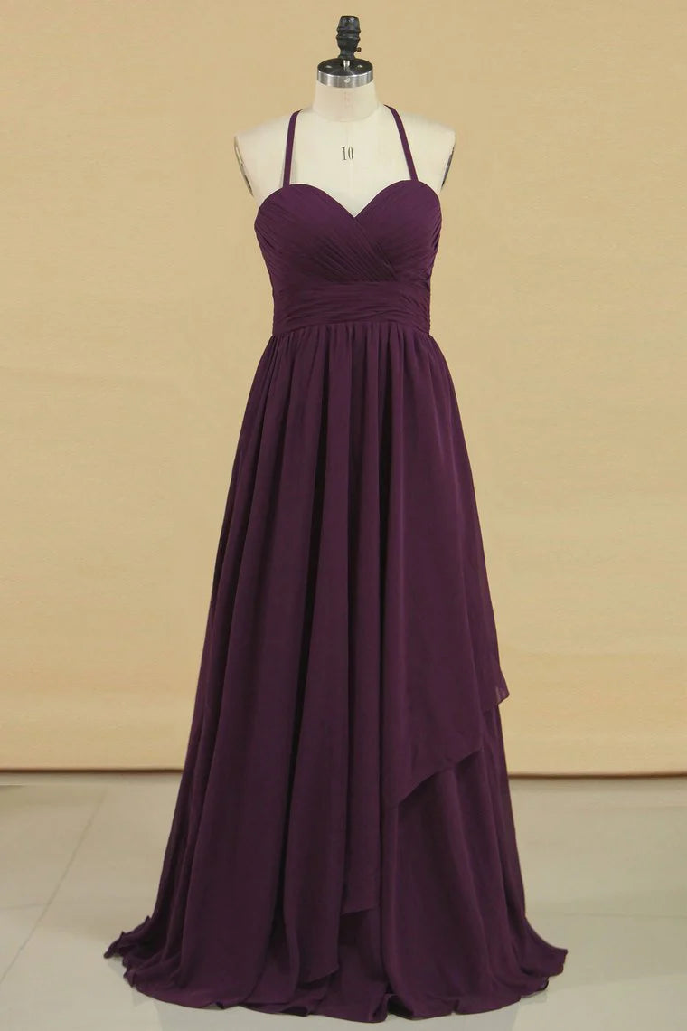 DingJiDress Open Back Straps A Line Bridesmaid Dresses Spaghetti Chiffon