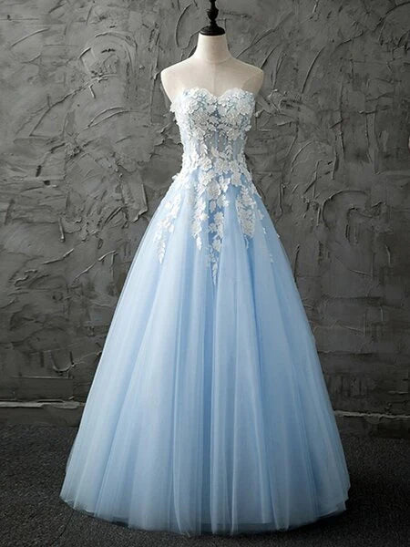 DingJiDress Prom Dresses Strapless Sleeveless A-Line Sweetheart Tulle With Appliques