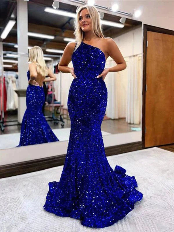 DingJiDress Mermaid One Shoulder Floor Length Ball Gown Prom Dresses