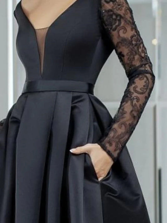 DingJiDress Prom Dress Long Sleeves V-neck High Low