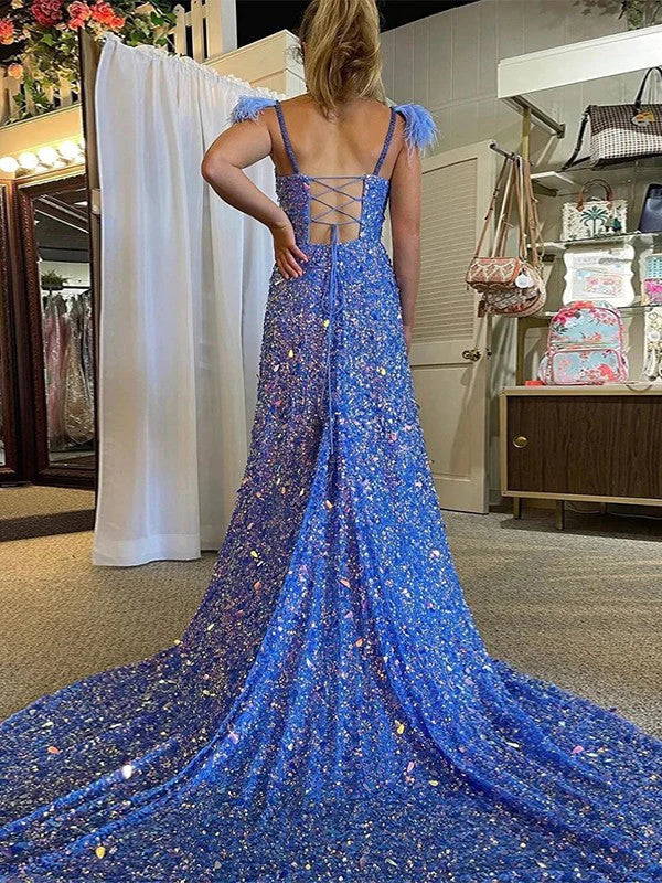 DingJiDress A-Line V-Neck Sleeveless Long Velvet Sequin Prom Dress