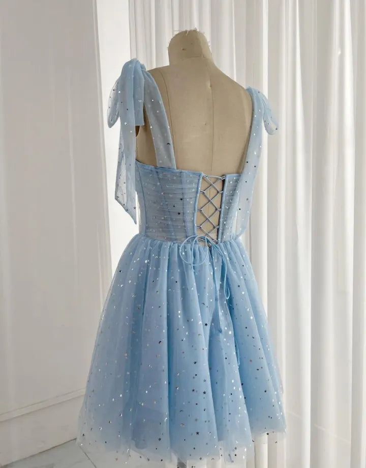 DingJiDress Lovely Tie Straps Corset Back Short Homecoming Dress