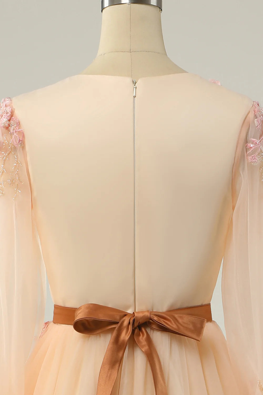 DingJiDress Elegant A Line V Neck Apricot Long Prom Dress with Appliques