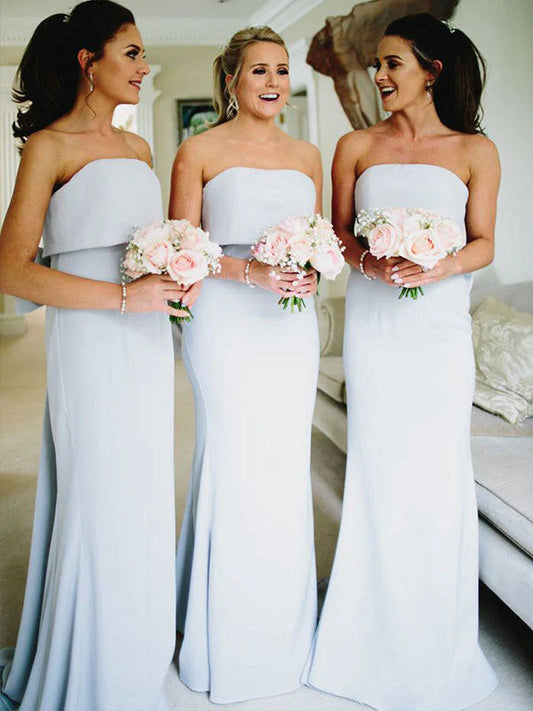 DingJiDress Sheath/Column Ruffles Strapless Sleeveless Long Bridesmaid Dresses For Women