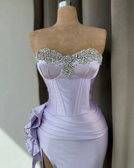 Mermaid Sweetheart Beaded Ruffle Lavender Floor Length Prom Dress Hot Sale