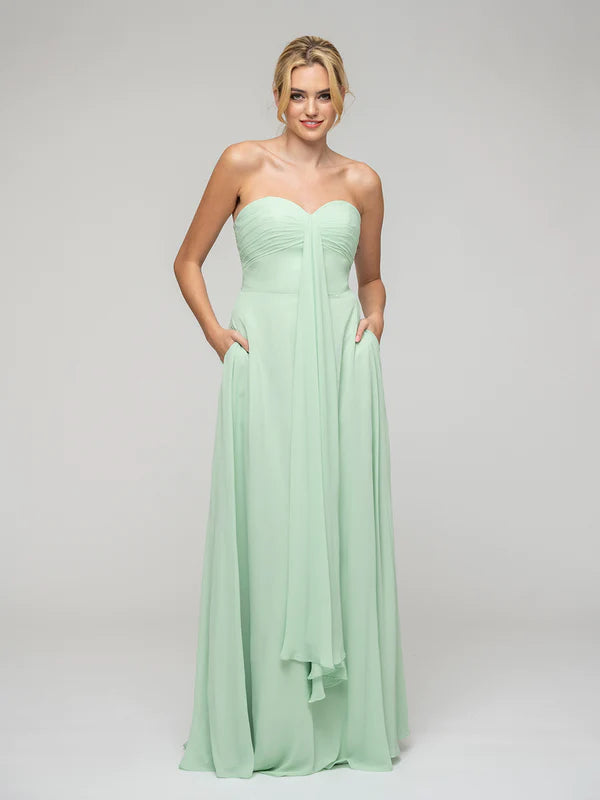 A Line Chiffon Strapless Bridesmaid Dresses With Ribbons