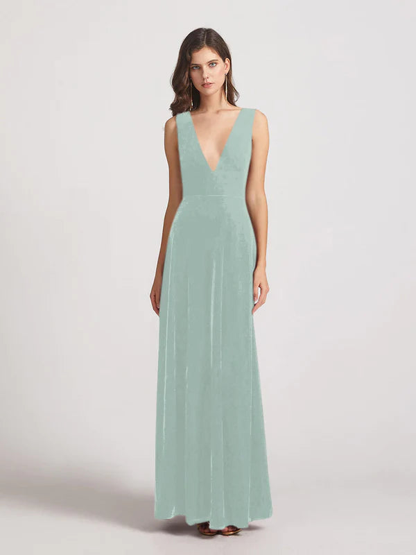 DingJiDress Bold V Neck A Line Velvet Bridesmaid Dresses