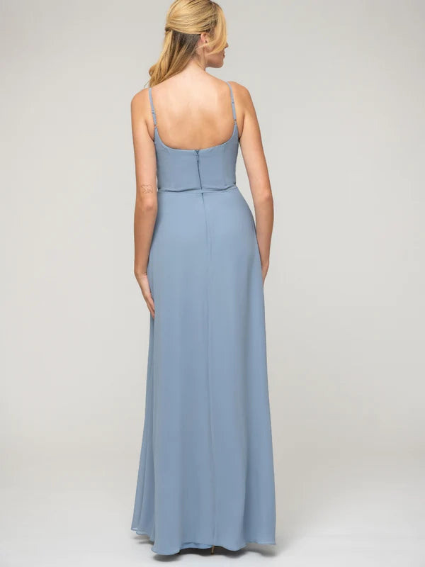 A Line Scoop Neckline Chiffon Slit Belt Bridesmaid Dresses