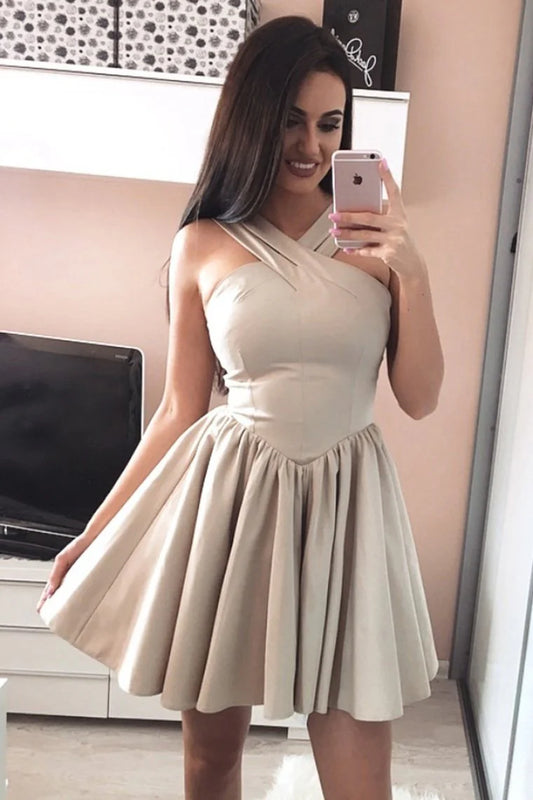 DingJiDress A Line Cocktail Dresses V Neck Stretch Satin Short/Mini
