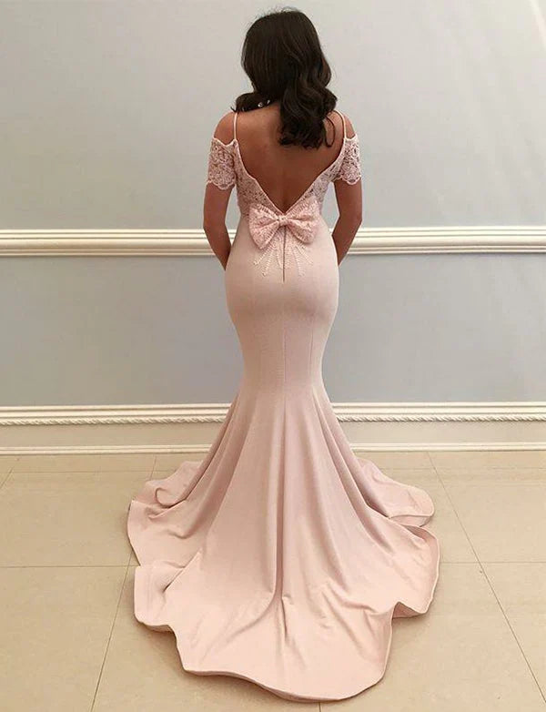 DingJiDress Mermaid Prom Dresses Scoop Chiffon With Lace