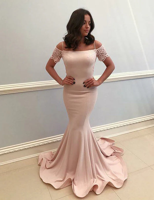 DingJiDress Mermaid Prom Dresses Scoop Chiffon With Lace