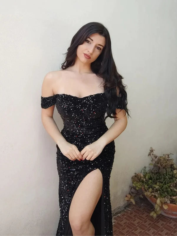 DingJiDress Mermaid Off The Shoulder Sweetheart Sequin Prom Dresses