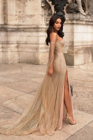 DingJiDress Prom Dresses Off the Shoulder Sparkle Long Sleeves Sequins Mermaid Evening Dress