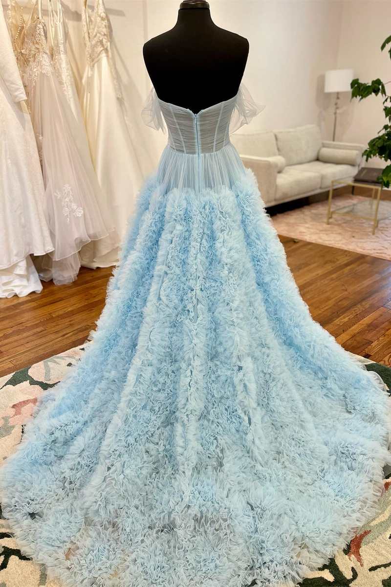 DingJiDress Prom Dress A-Line Off the Shoulder Tulle Princecss with Slit