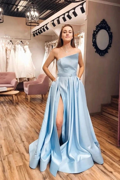 DingJiDress Prom Dresses One Shoulder Sheath Floor Length With Slit