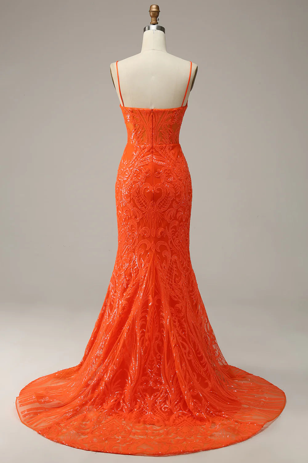 DingJiDress Mermaid Spaghetti Straps Orange Long Prom Dress with Slit Front