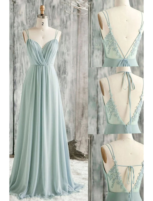 DingJiDress A-Line/Princess Spaghetti Straps Floor-Length Long Bridesmaid Dresses